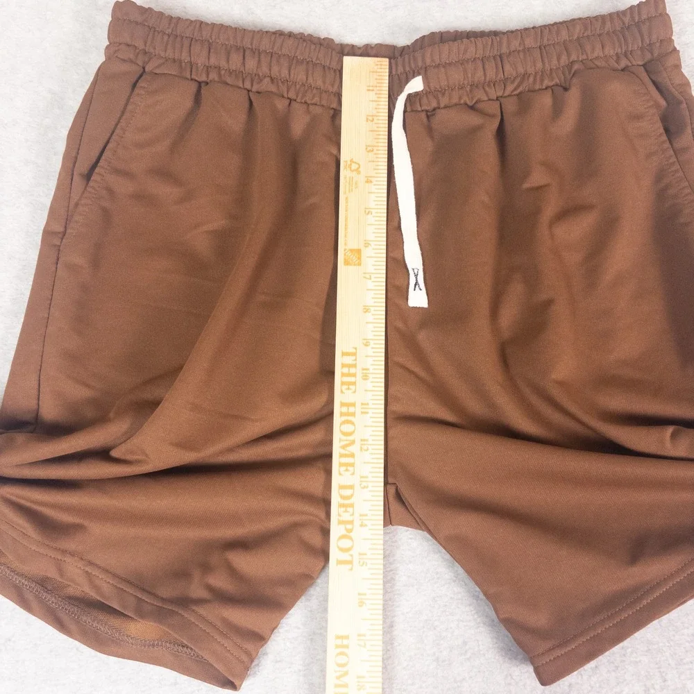 Mens Brown Mesh Athletic Gym Shorts XXL Elastic Waist Drawstring Pockets